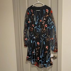 Sheer Embroidered Floral Mini Dress